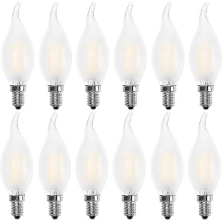 E14 Flamme LED-pære, stearinlysform, varm hvid 2700k, 4w glødepæreækvivalent 40w, 400lm, pakke med 12 [energiklasse A+]
