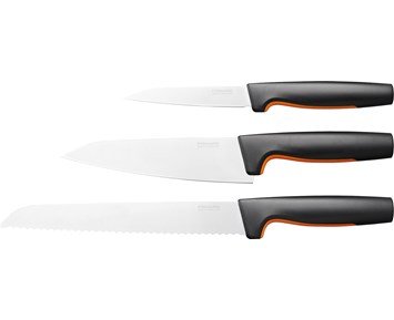 Fiskars FF knivset, 3 delar - Knivset med brödkniv, stor kockkniv och grönsakskniv