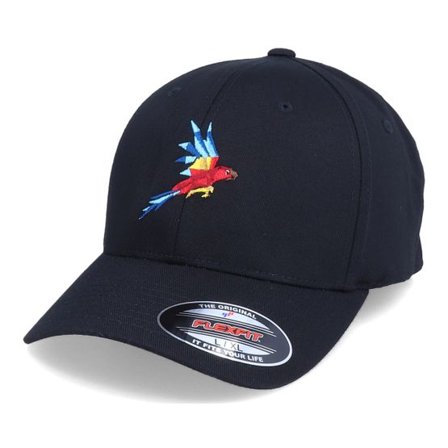 Iconic - Svart flexfit Keps - Flying Paper Parrot Black Flexfit @ Hatstore