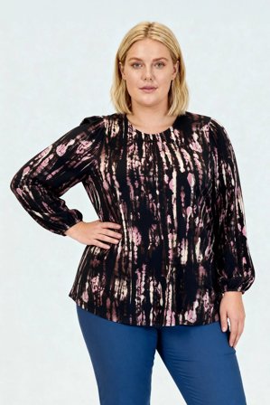 CISO - Langærmet Bluse - Sort / Rosa Mix - Mønstret