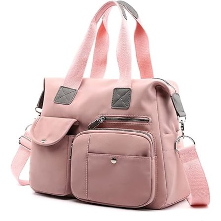 Dam Tote Bag Nylon Multi Pocket Axelväskor Laptop Arbetsväska Lärarväska och Handväskor(Rosa)