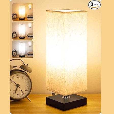 Touch Kontroll Bordslampa Sänglampa 3-vägs Dimbar Touch Skrivbordslampa Modern Sängbordslampa med Fyrkantig Tyglampskärm Enkel Nattlampa