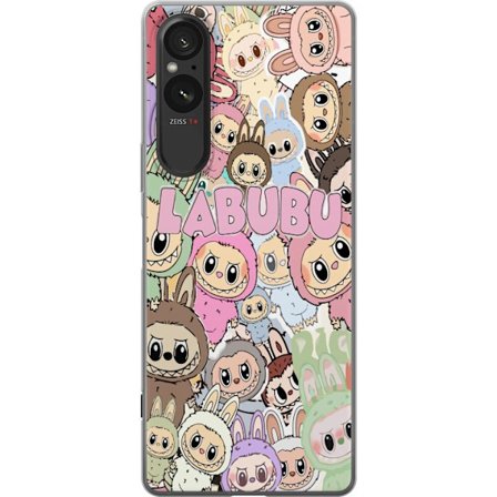 Kompatibelt Mobildeksel til Sony Xperia 5 V Rosa kawaii-komposisjon med søte tegnede karakterer og myke former