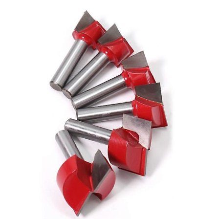 6 stk. 8 mm skaft notfræser til træbearbejdning, fræser, dobbeltkantet træbearbejdning, bundrensningsfræserbits, skærediameter 18/20/22/25/30/32 mm