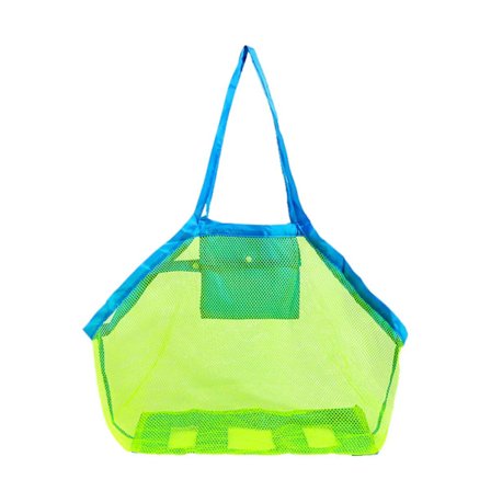 Ekstra stor strandveske i netting - Sandtett organiseringsveske med flere lommer | Hold deg ren strandveske for håndklær og nødvendigheter | Skjell D
