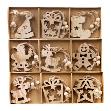 12PCS/box Christmas Wooden Pendant Cute Star/Deer/Tree Ornaments for Xmas Tree Hanging Decorations Kids DIY Painting Gifts