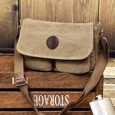 10" Canvas Axelväska (Unisex Khaki), iPad Messenger Bag, Herrar/