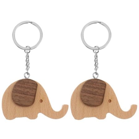 2 stk Kreative Små Elefant Nøkkelringer Solid Tre Mobiltelefonholder (Tre)