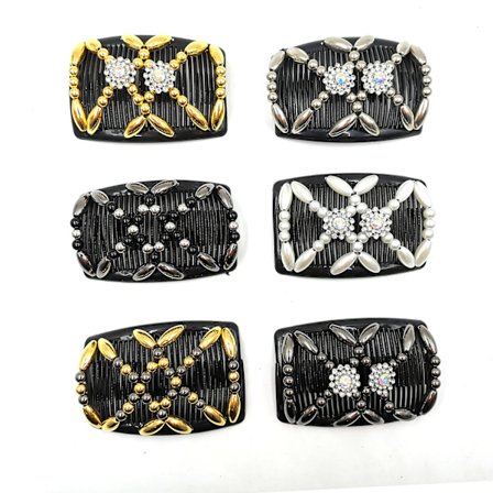 6 st pärlhårkammar, magiska elastiska hårklämmor dubbla kammar stretchiga H