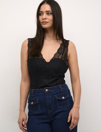 Cream Crglaze Long Top - Black - L