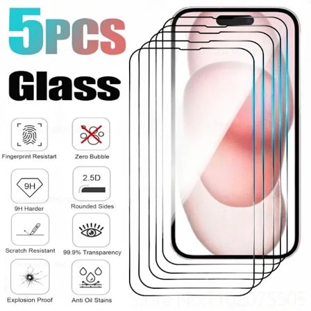 5 st Härdat Glas för iPhone 16 14 13 12 15 Pro Max Mini Skärmskydd för iPhone 7 8 Plus XXR Xs Max Skyddsglas iPhone SE2 SE3 5 st