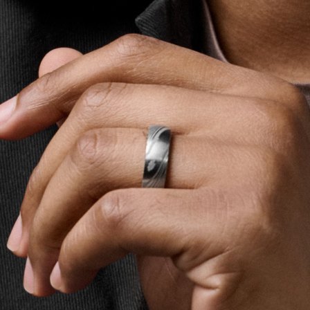Fortis | 7 mm Damascus Steel and Wood Ring for Men - Steel rings