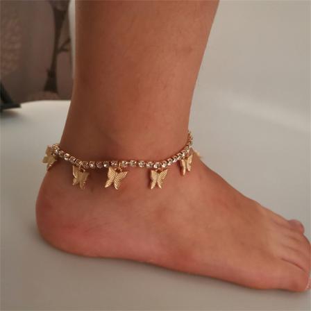 Butterfly Charms Kristall Vrist Kvinnor Rhinestone Foot Chain Summa