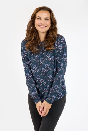 JENSEN - Langærmet T-shirt - Navy Mix - Blomstret