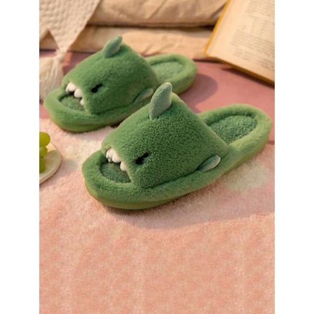Herreslippers i bomuld med tegneseriemønster, bløde, komfortable, varme og sjove; velegnet til grøn indretning.