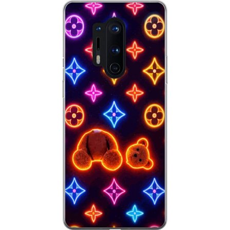 Kompatibelt Mobildeksel til OnePlus OnePlus 8 Pro Neonfarget luksusmønster med en glødende teddybjørn i pop-art-estetikk