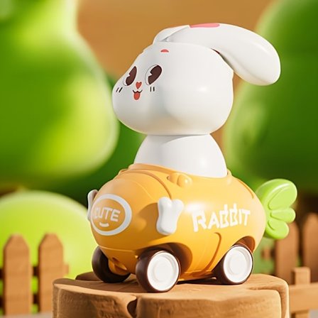 Tegneserie Kanin Legetøjsbil, Skub Kaninens Hoved Let Og Den Bevæger Sig Fremad, Perfekt Gave til Festivaler, Tilgængelig i [DB]