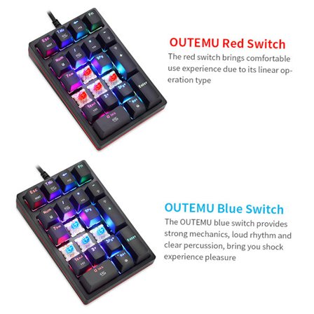 Motospeed K24 Numeriskt Mekaniskt Tangentbord 21 Tangenter USB-anslutet Tangentbord med 13 RGB-ljuseffekter OUTEMU Blå Brytare