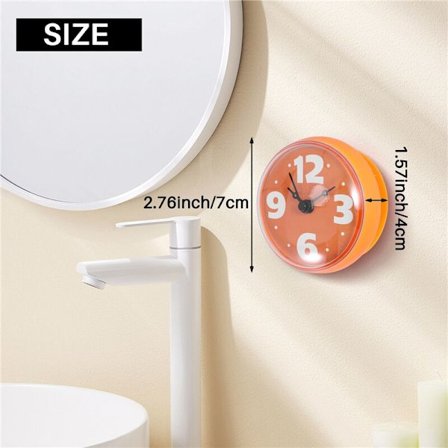 Vattentät duschklocka Rund diameter 7cm Sugkopp Arabiska siffror Stor displaytavla för kök (Orange)