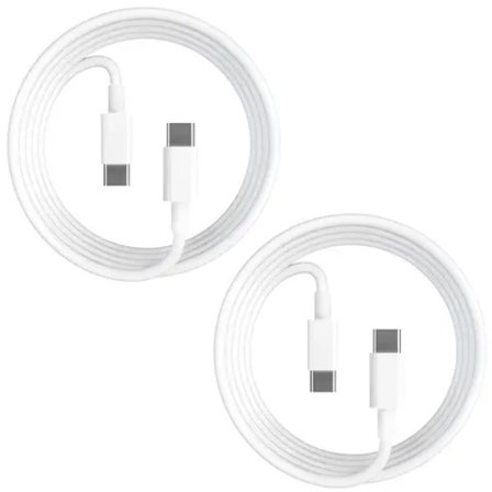 2-pack 2m iPhone 15/16/17 laddkablar, USB-C till USB-C datakablar, vita.