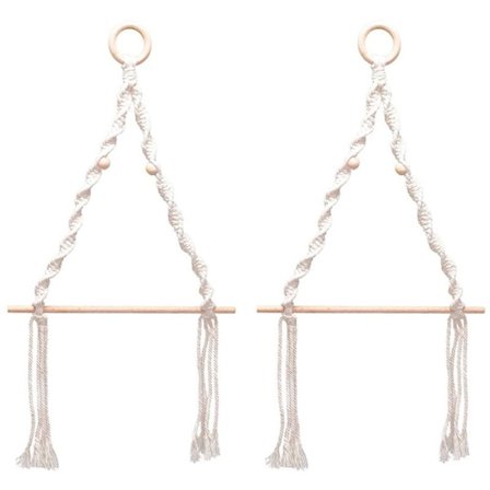 Toiletpapirholder i træ, vævet tovvæv, væghængt rullepapirholder, fashion boheme-stil, væghængt, 2 stk.