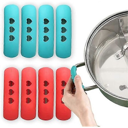 4 par silikonhåndtaksholdergrep for støpejernspanner, sklisikre håndtaksdeksler for støpejernspanner, varmebestandig grep for stekepanner, takker, 