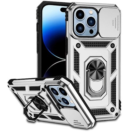 Til iPhone 14 Pro Cover PC+TPU Ring Kickstand Telefon Cover med Skyde Kamera Beskyttelse