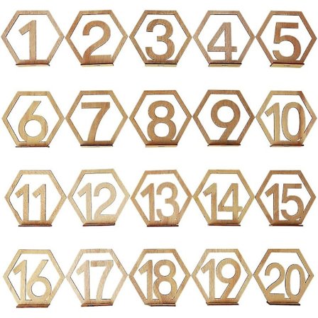 20 kpl 1-20 puinen hääpöydän numerot pidikkeellä kuusikulmio pöydän numerot hääpöydän koristeluun