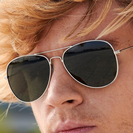 Lunettes de soleil aviateur Warren argentées et vertes pour hommes - Lunettes de soleil type Aviator - pour Hommes - Waykins