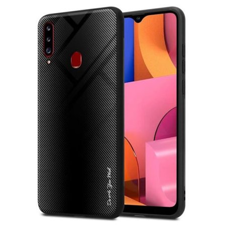 Fodral till Samsung Galaxy A20s Skal i SVART OPAL Fodral Skydd i härdat glas och TPU silikon