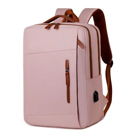 Laptopryggsäck, 15,6 tum, vattentät, med USB-laddningsport, ergonomisk design – Unisex, Rosa