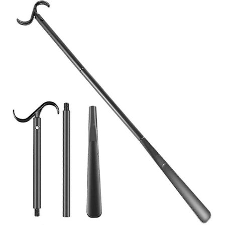 Klädningshjälpstav med sko-horn och strumppåtagare, utdragbar