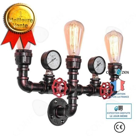 Vägglampa - CONFO - Industriell stil - 3 huvuden - E27 - Svart metall