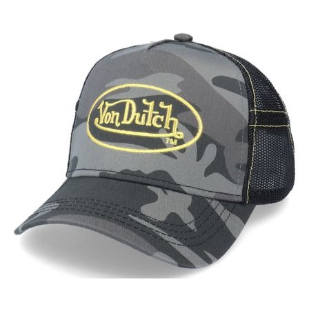 Von Dutch - Camo trucker Keps - Black Camo/Gold Trucker @ Hatstore