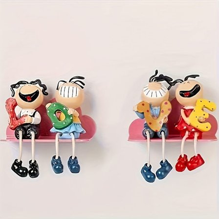 4 stk. Tegneseriefigur Kærlighed Træ Harpiks Vægdukker, Dekorative Figurer til Soveværelse, Stue, TV-skab, Indendørs og Udendørs, Ideel til (FMY) SMWW