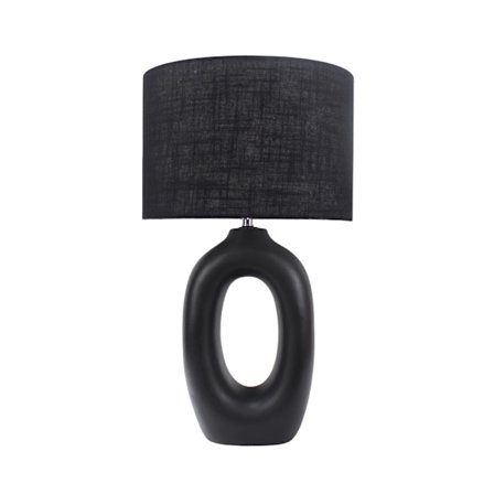 Musta keraaminen pöytävalaisin, 62 cm, pellavavarjostin