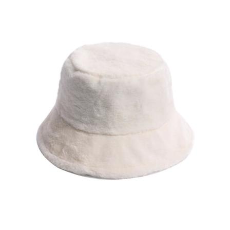 Varm lue med bred brem Unisex Fluffy Vinter Myk Lue Kvinner Faux Fur Bucket Cap(hvit)