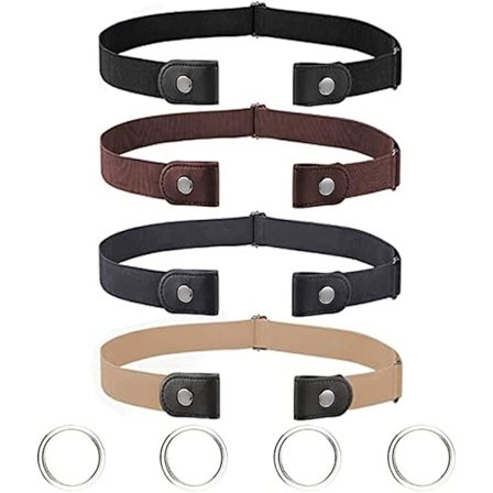 4 Stykker Dame Herre Bælte Spændefrit Bælte Elastisk Usynligt Bælte til Jeans Bukser Kjole Unisex Justerbart Bælte