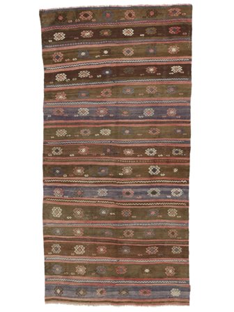 Kelim Vintage Tyrkiske Teppe 162X320Løpere Brun/Svart Ull, Tyrkia