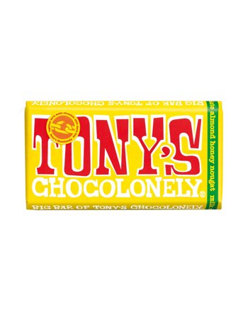 Tony's Chocolonely Fairtrade milkchocolate with at least 32% cacoa solids and nougat 0.24kg