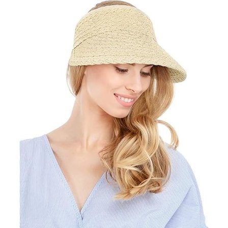 Solhatt, Rullbar Dame Bredbremmet Halm Sammenleggbar Sommer Toppløs Solhatt Dame Justerbar Strandhatt, Beige