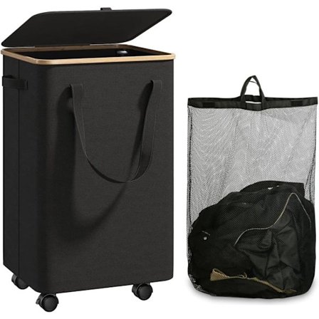 Large Laundry Basket with Wheels – 70L Foldable Laundry Hamper with Lid and Removable Inner Bag