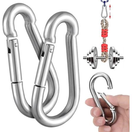 2 st M10 304 Rostfritt Stål Klätterfjäderkrokar, Tunga Karabinernyckelringsklämmor för Vandring, Klättring, Hängmatta, Hundkoppel