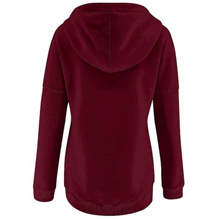 Dame Vinter Hoodie Knappet Op Langærmet Varm Træksnor Sweatshirt