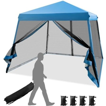 COSTWAY Instant Folding Barnum Gazebo 3x3 m - Mesh sidoväggar - Lutande ben - Hjulförsedd väska - Höjdjusterbar - Blå