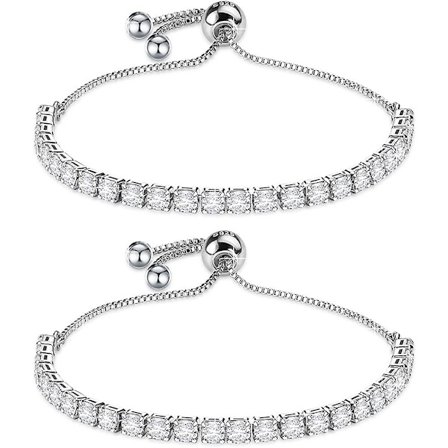 Armbånd i Sterlingsølv til Kvinder, S925 Tennis Justerbart Armbånd 2 stk. Glimmer Gave