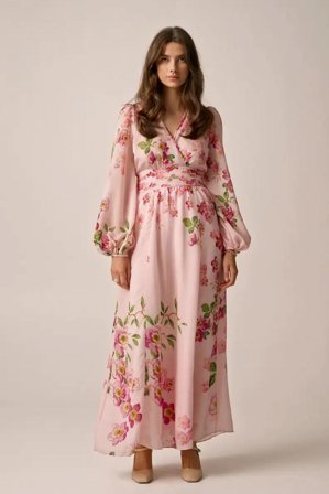 Viscose V-Neck Dress Cherry Blossom S