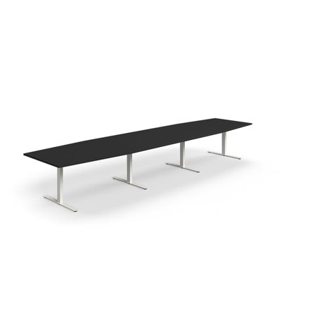 Conference table QBUS, boat shaped, 4800x1200 mm, T-frame, white frame, black