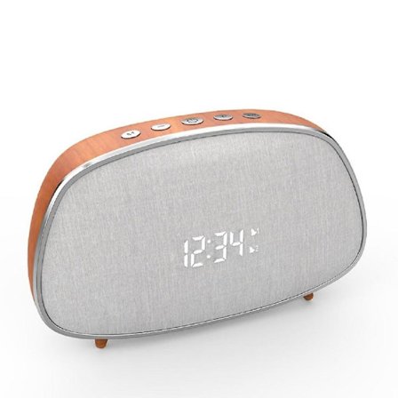 Trådløs Bluetooth højttaler urradio med dobbelt alarm - træ