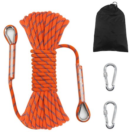 10 mm (3/8") Høj Styrke Klatretov med 2 Stålkroge til Udendørs Redning, Rappelling, Klippesikkerhedsudstyr, 10 m Lang, Orange